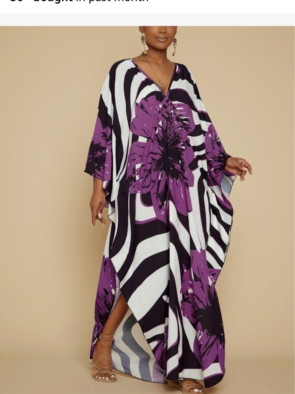 Vibrant Purple Floral Zebra-Print Maxi Kaftan Dress